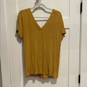 Mustard V-Neck Short Sleeve Women's Top
